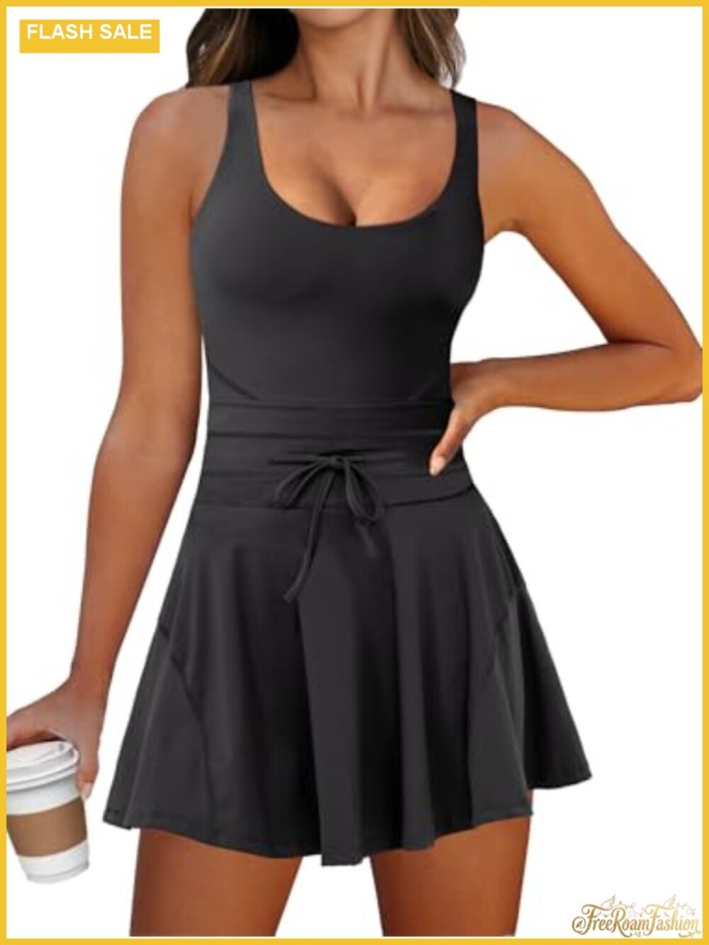 Active Tennis Dress with Built-in Shorts Sleeveless Athletic Mini Dress